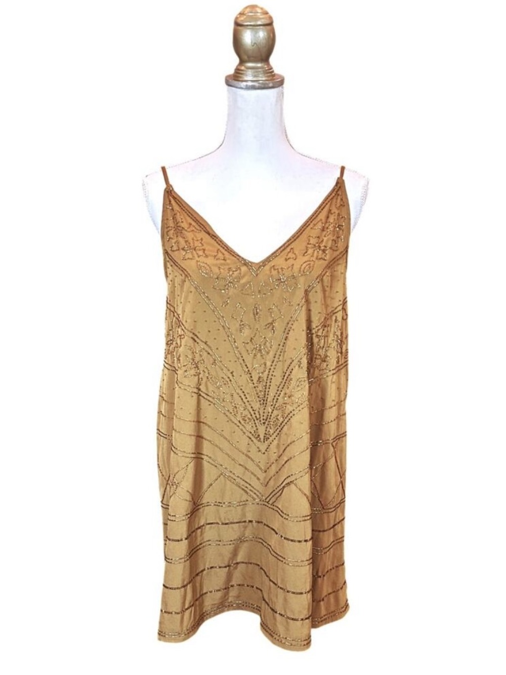 Free People Beaded Slip Dress - Antique Gold - XS